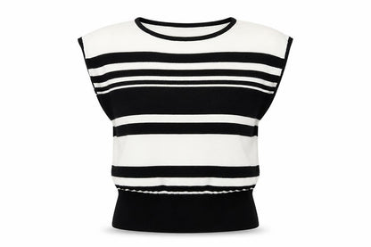 Eisenegger Womens Black Striped Knit Basic T-Shirt Size L