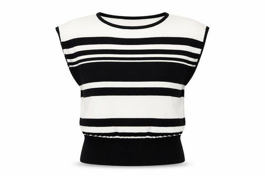 Eisenegger Womens Black Striped Knit Basic T-Shirt Size L