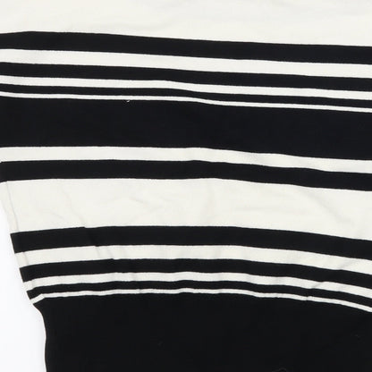 Eisenegger Womens Black Striped Knit Basic T-Shirt Size L