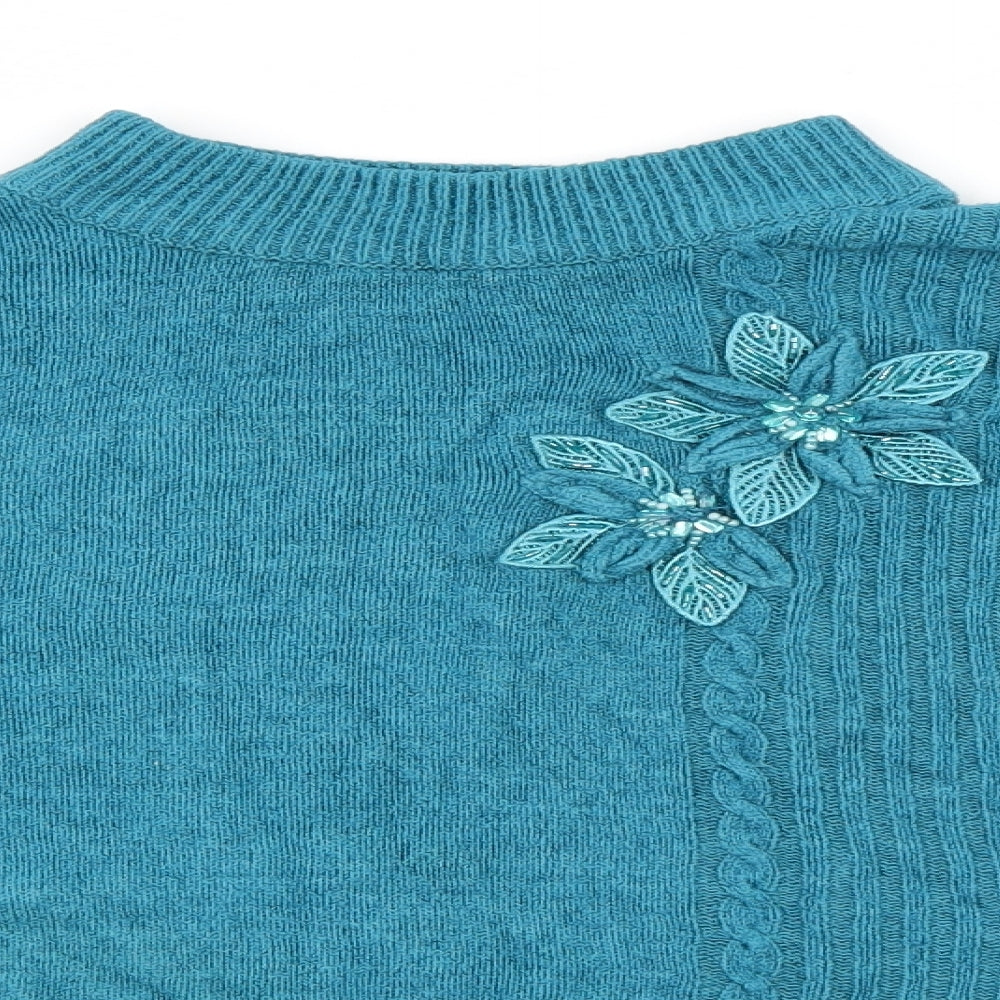 BM Collection Womens Blue Fair Isle  Pullover Jumper Size M