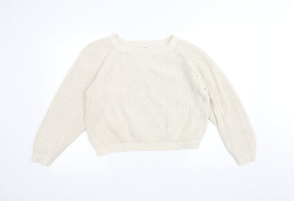 Next Womens White  Knit Pullover Jumper Size M