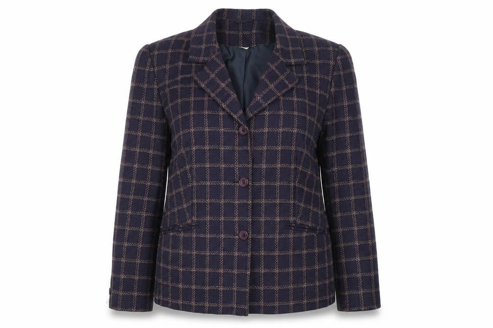 EWM Womens Blue Check  Jacket Suit Jacket Size 14