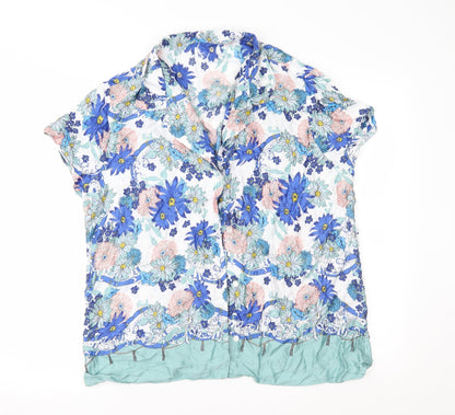 Preloved Preworn Womens Blue Floral  Basic Blouse Size 16 - Front