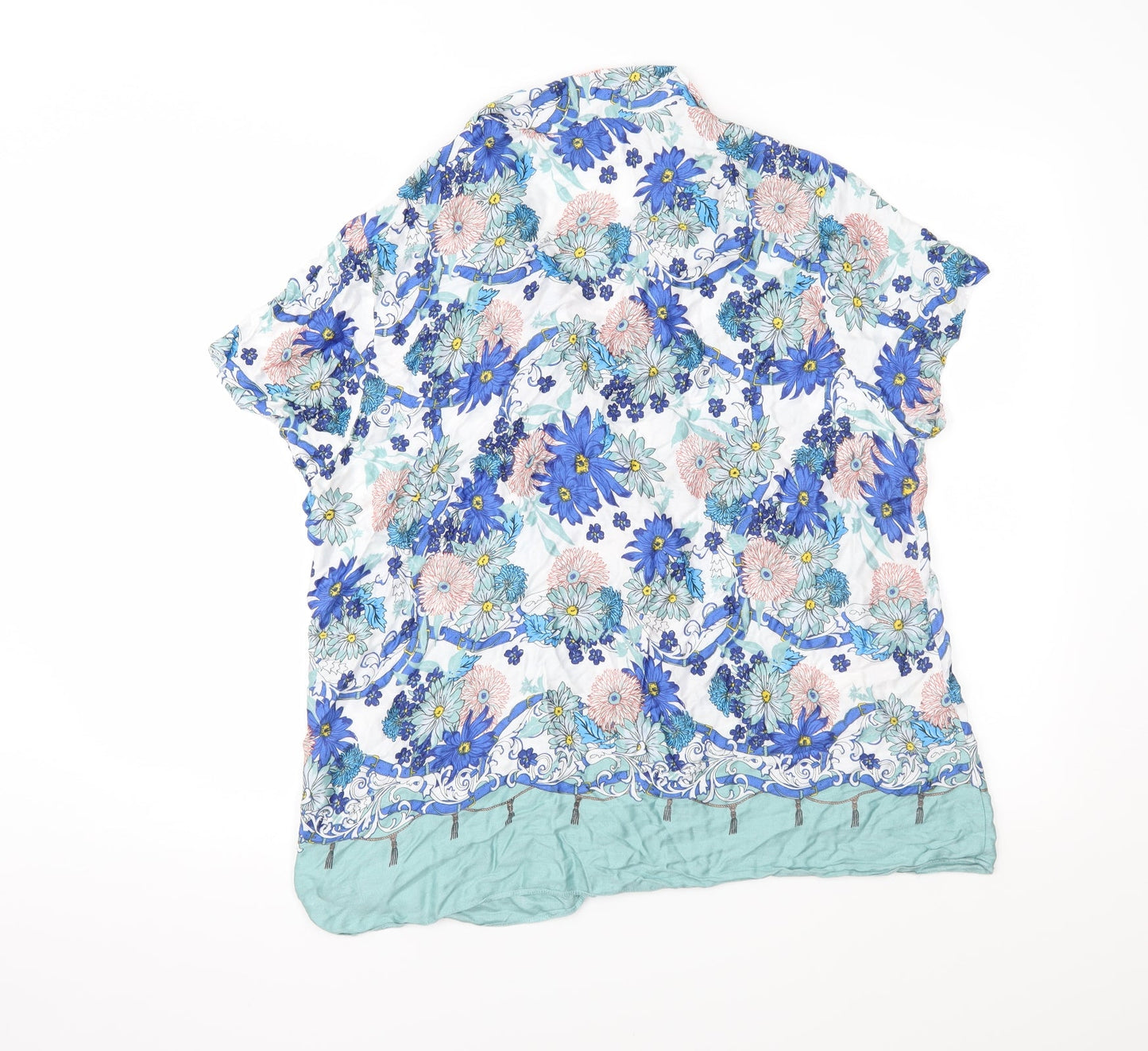 Preworn Womens Blue Floral  Basic Blouse Size 16