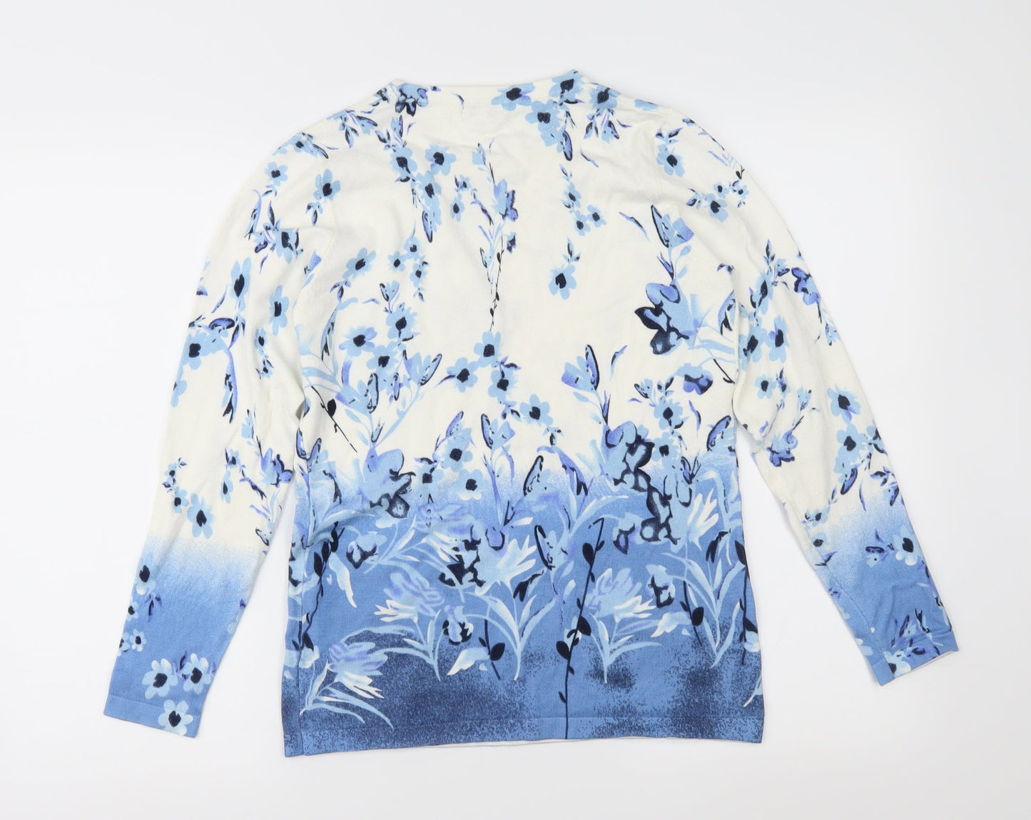 B&W Womens Blue Floral Knit Pullover Jumper Size S