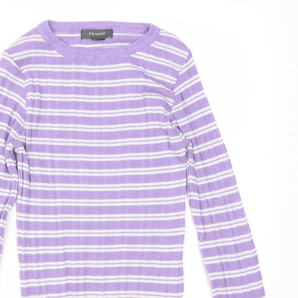 Primark Womens Purple Striped Knit Pullover Jumper Size XS