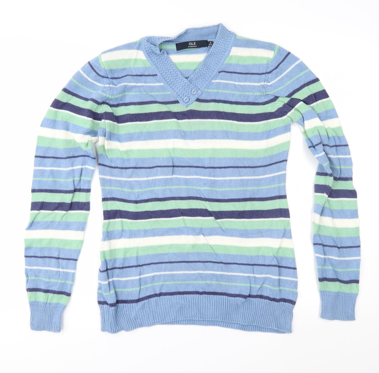 EWM Womens Blue Striped Knit Pullover Jumper Size S