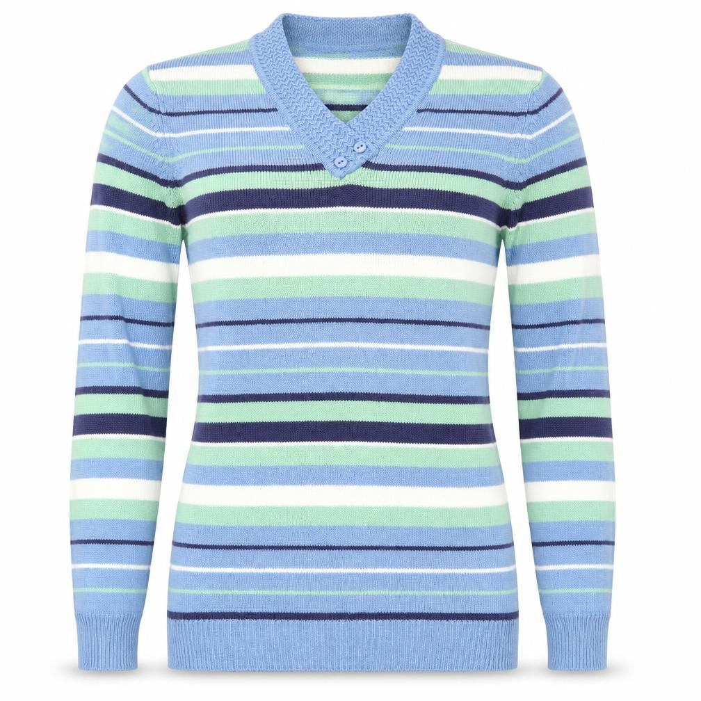 EWM Womens Blue Striped Knit Pullover Jumper Size S