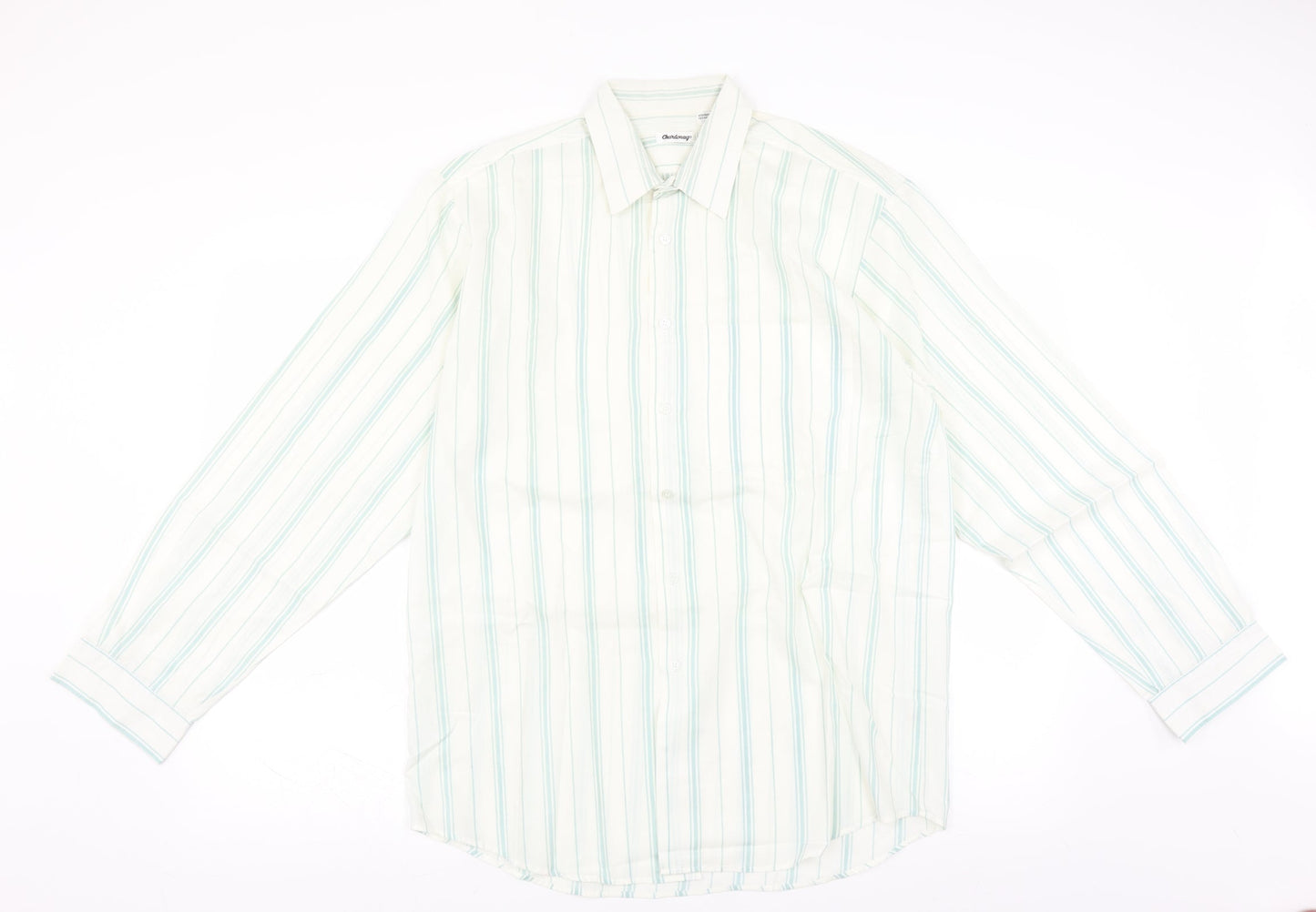 Chardonay Mens Ivory Striped   Button-Up Size 16