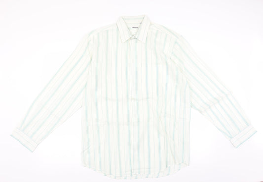 Chardonay Mens Ivory Striped   Button-Up Size 16