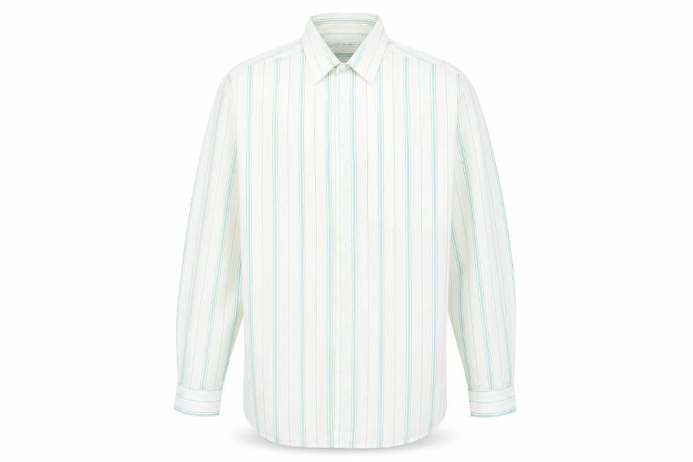 Chardonay Mens Ivory Striped   Button-Up Size 16