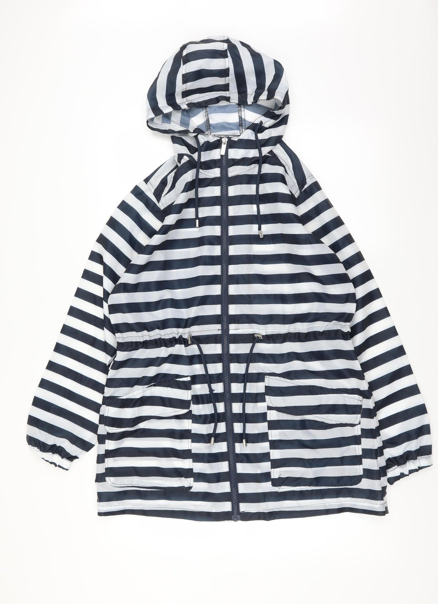 Roman Womens Blue Striped  Rain Coat Jacket Size S