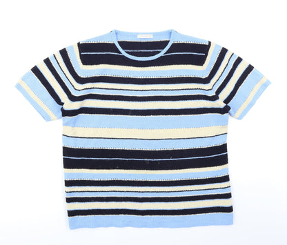 Preloved Berketex Womens Blue Striped Knit Pullover Jumper Size 18 - Front