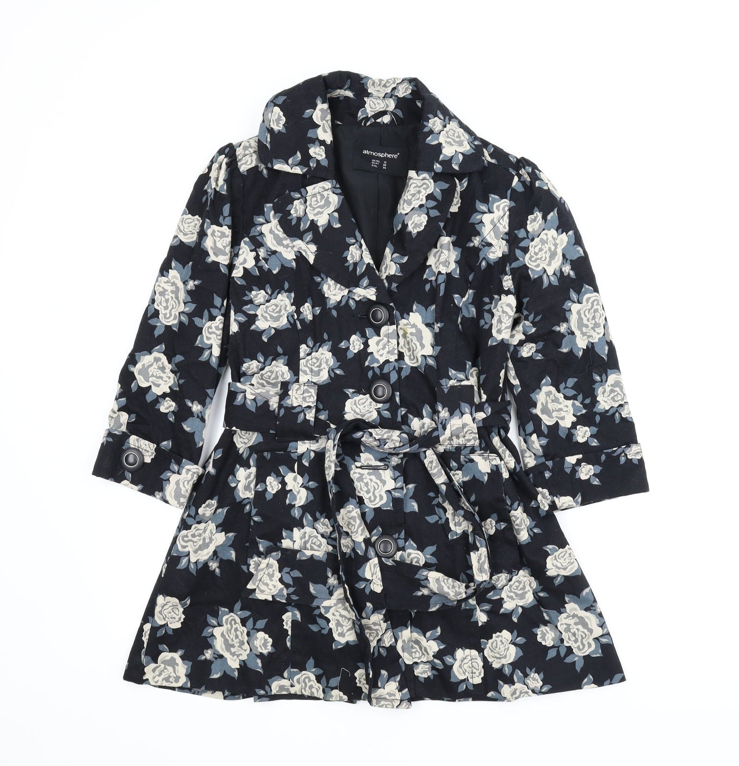 Atmosphere Womens Blue Floral  Overcoat Coat Size 10