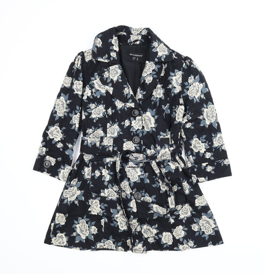Atmosphere Womens Blue Floral  Overcoat Coat Size 10