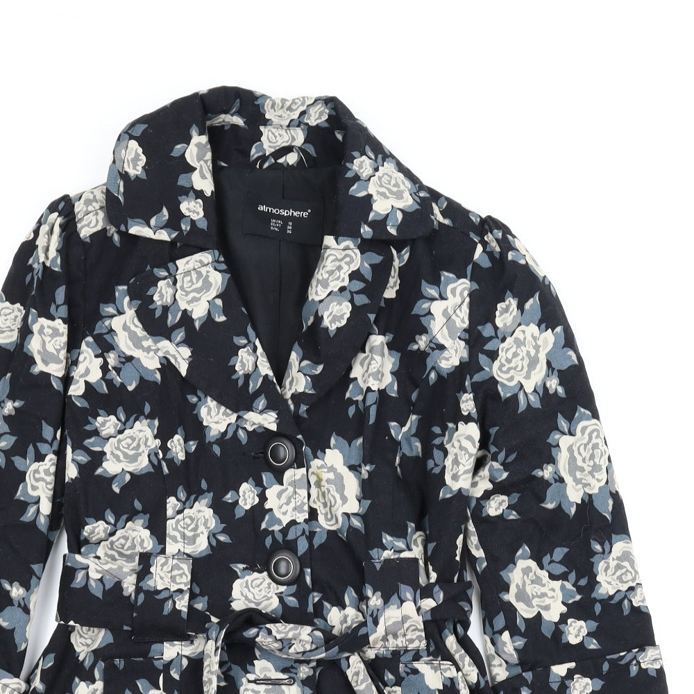 Atmosphere Womens Blue Floral  Overcoat Coat Size 10