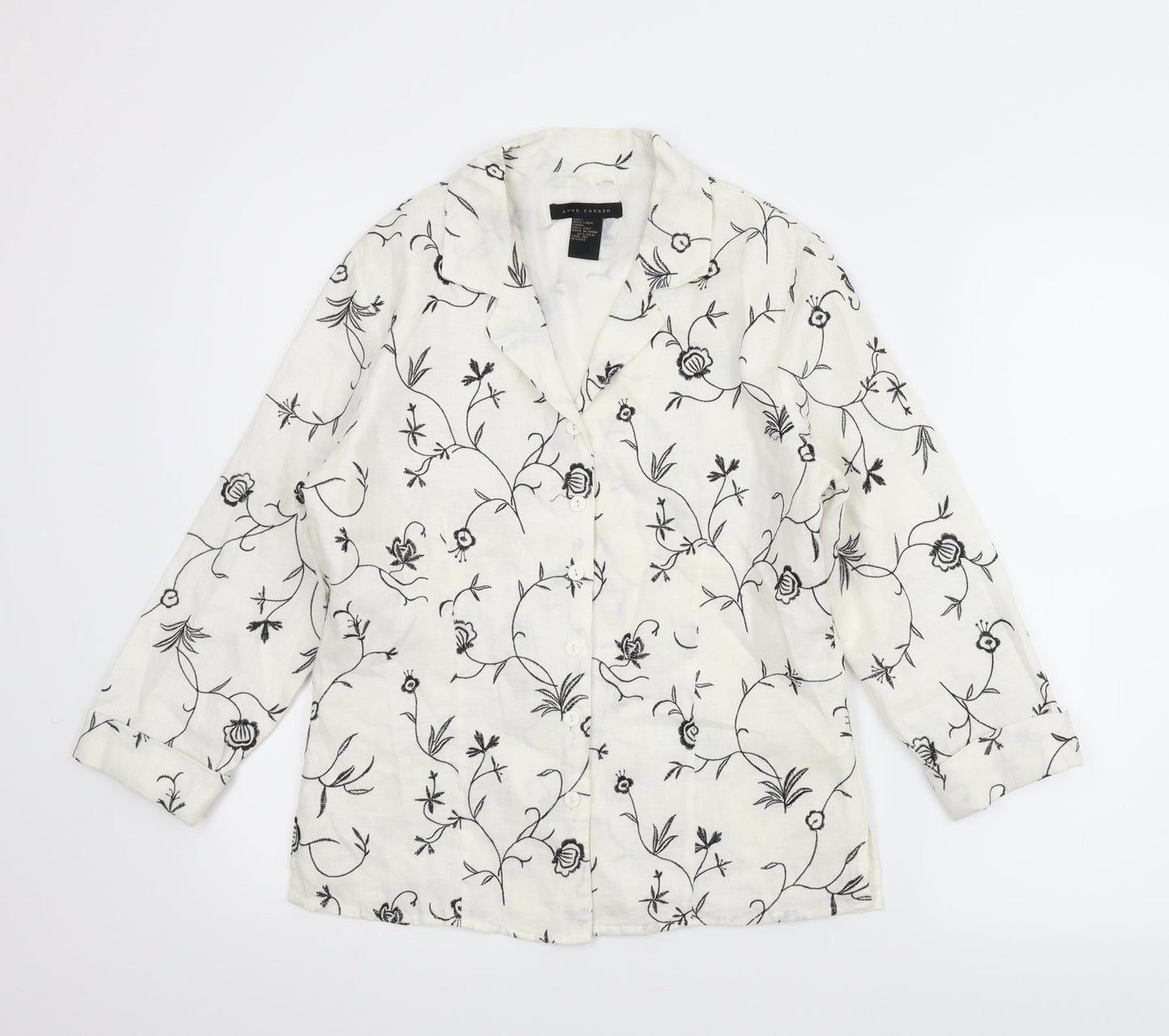 Anne Carson Womens White Floral  Basic Blouse Size M