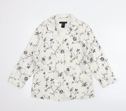 Anne Carson Womens White Floral  Basic Blouse Size M