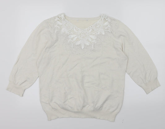Preworn Womens White  Knit Pullover Jumper Size L