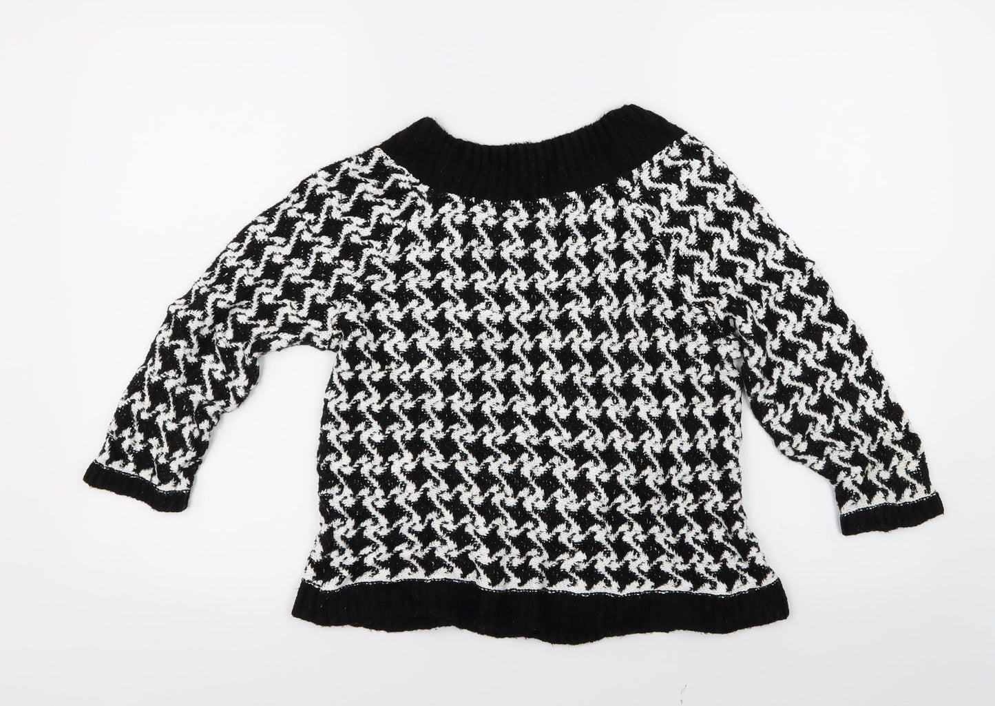 M&Co Womens Black Geometric Knit Pullover Jumper Size XS