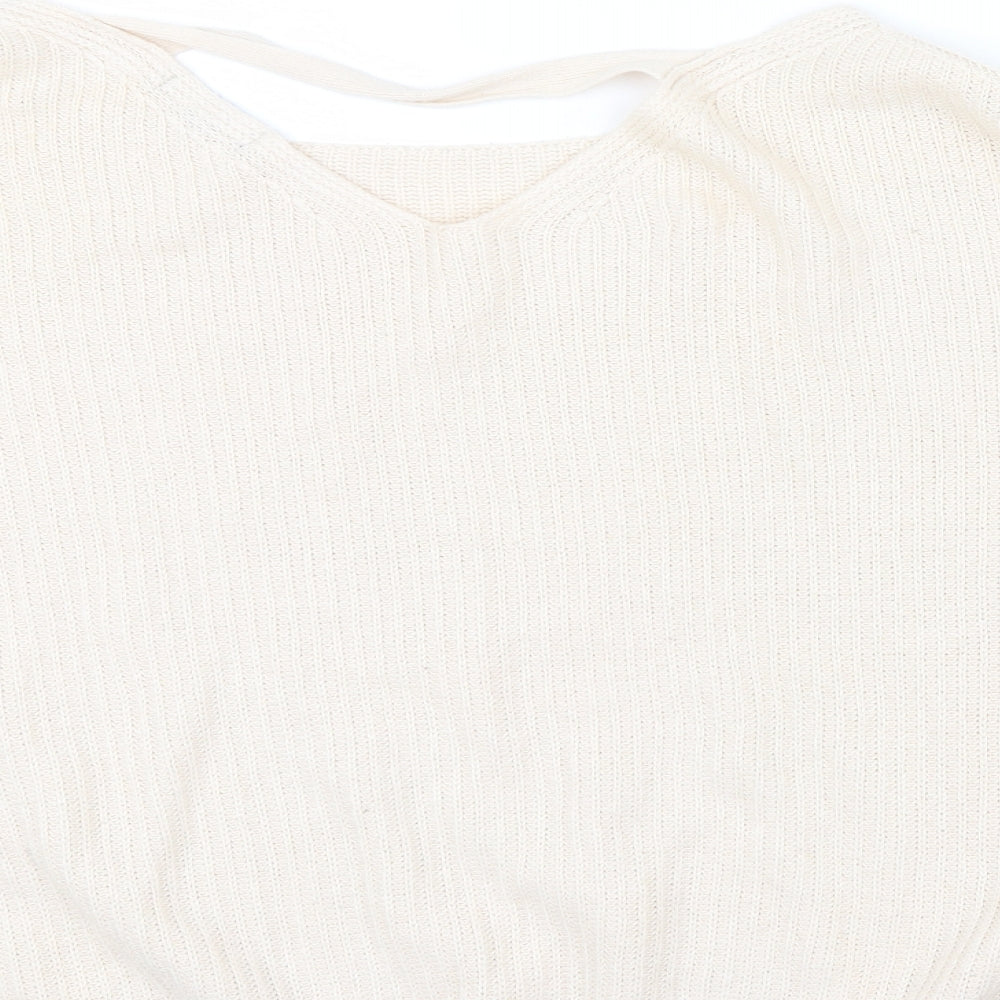 newlook Womens Beige   Henley Jumper Size L  - v neck drop on back