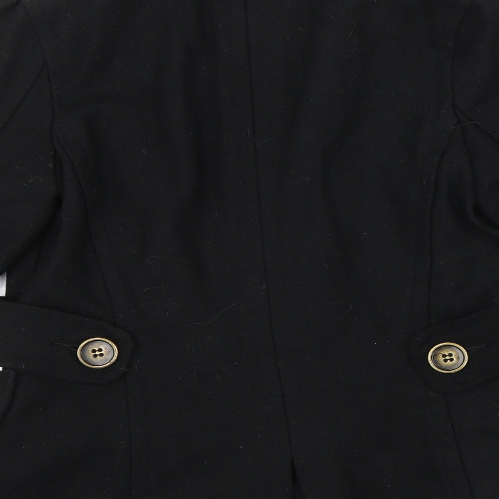 Primark Womens Black   Jacket Coat Size 10  - belt large button detail
