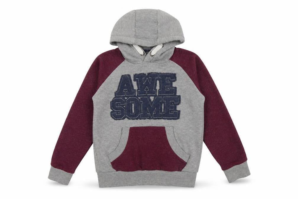 Rebel Boys Grey Colourblock  Henley Hoodie Size 10 Years  - Embroidered logo on front