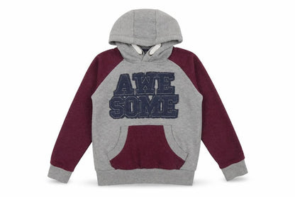 Rebel Boys Grey Colourblock  Henley Hoodie Size 10 Years  - Embroidered logo on front