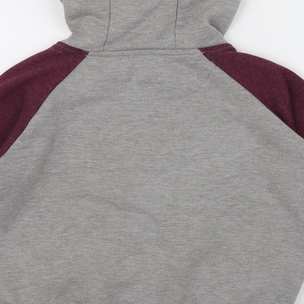 Rebel Boys Grey Colourblock  Henley Hoodie Size 10 Years  - Embroidered logo on front
