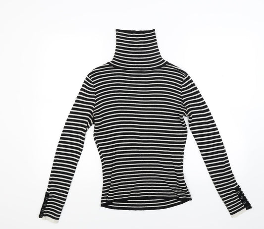 New Look Womens Black Striped Knit Pullover Jumper Size 10