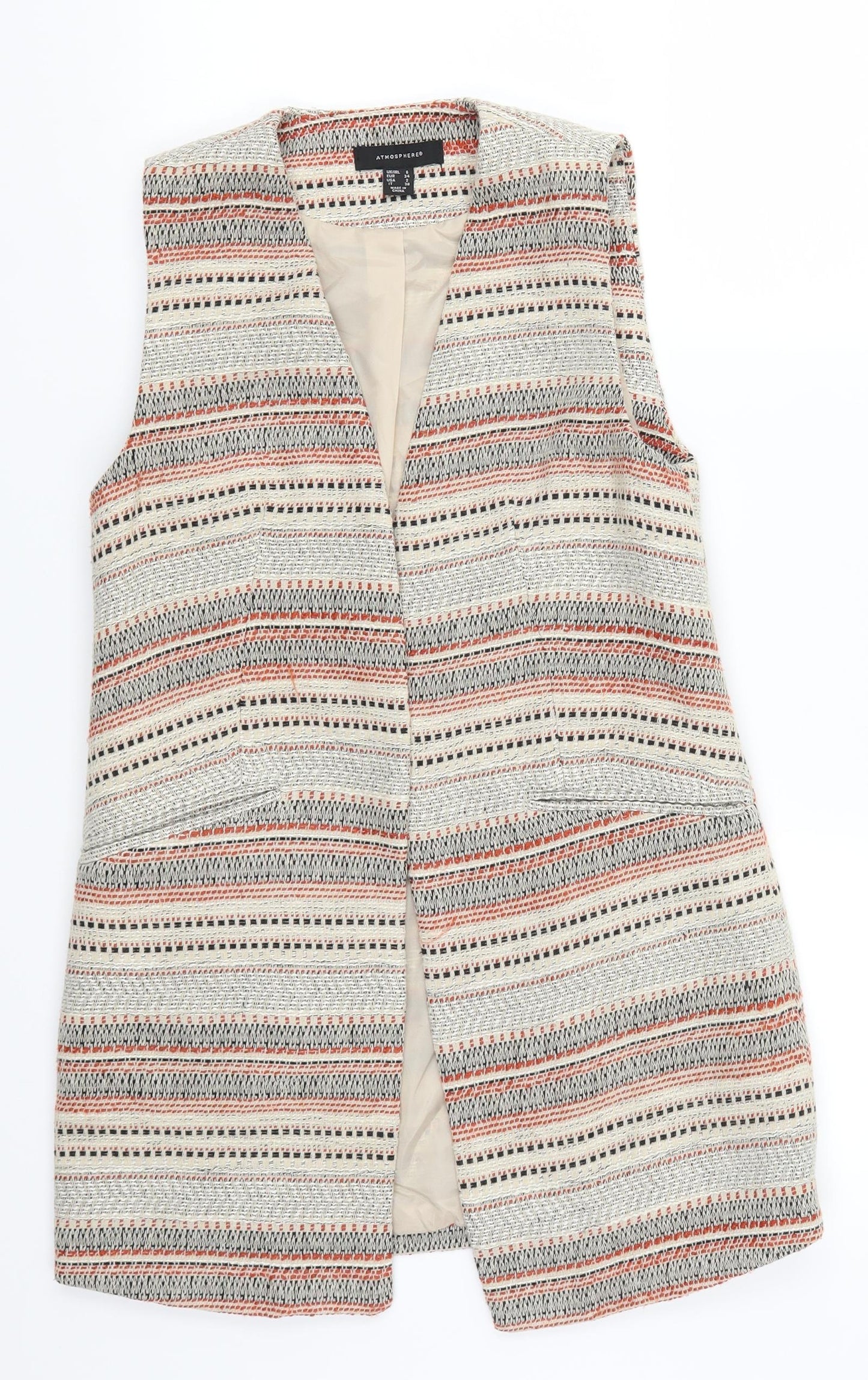 Atmosphere Womens Beige Geometric  Gilet Jacket Size 6  - Red