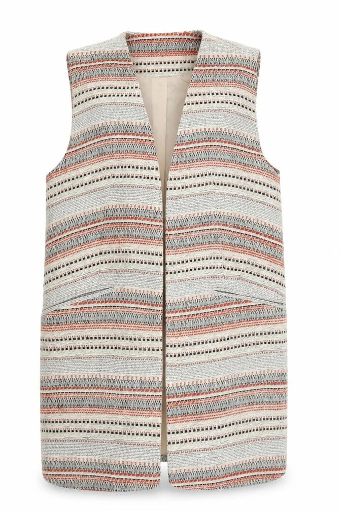 Atmosphere Womens Beige Geometric  Gilet Jacket Size 6  - Red