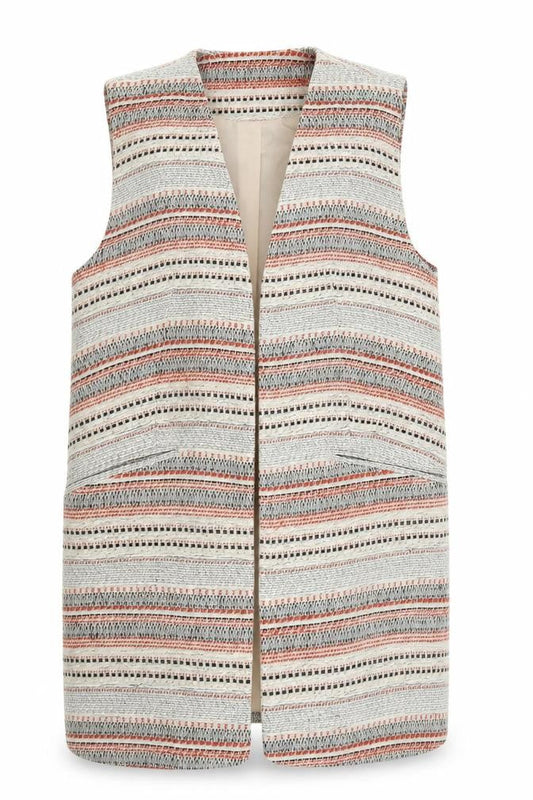 Atmosphere Womens Beige Geometric  Gilet Jacket Size 6  - Red