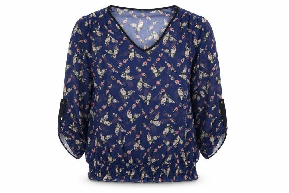 TU Womens Blue   Basic Blouse Size 14  - Butterfly Print