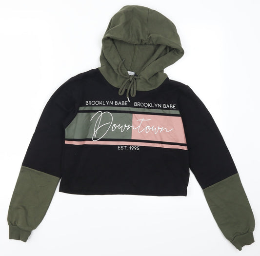Slect Womens Black Colourblock  Pullover Hoodie Size 6  - Downtown Brooklyn Babe Pink and Green