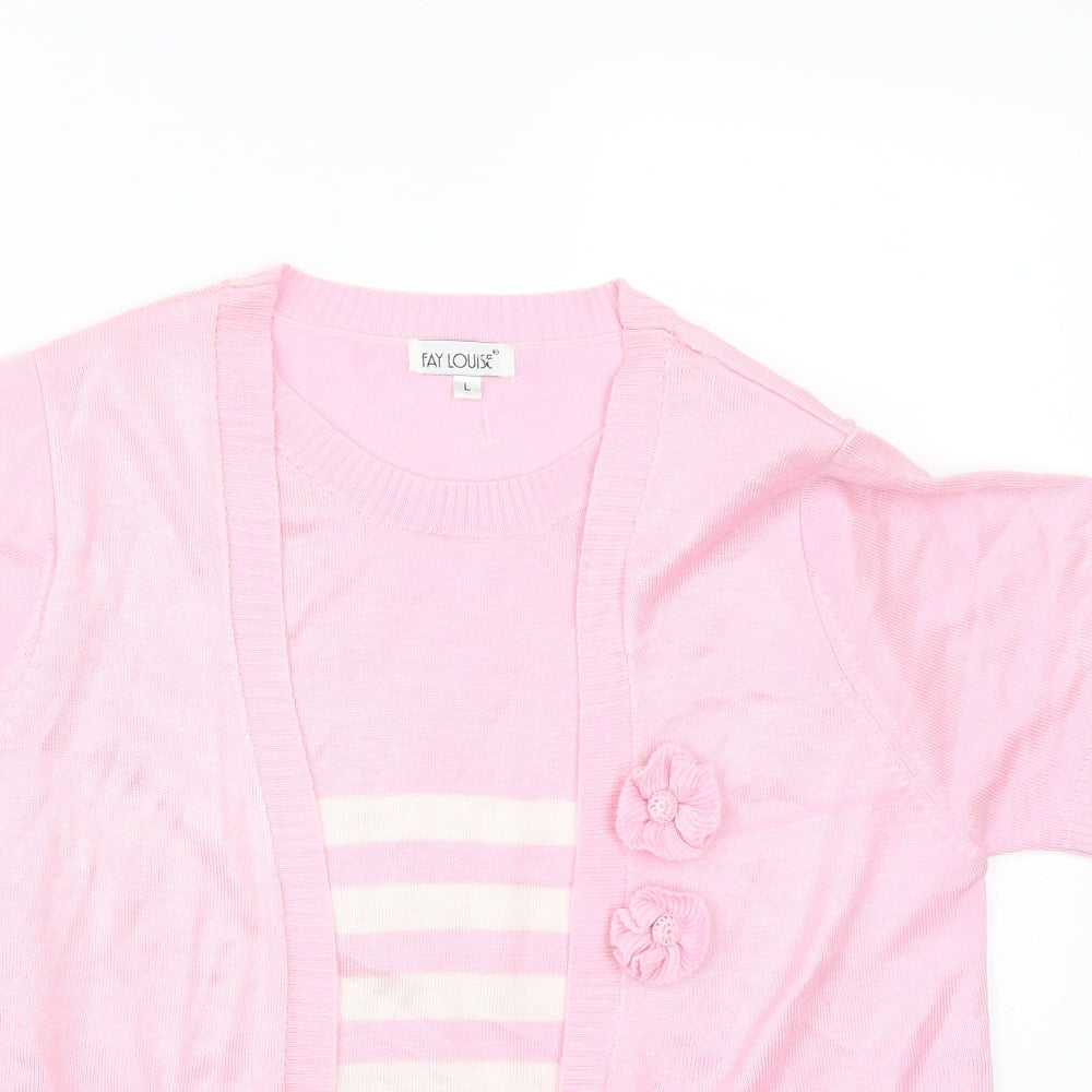 Fay Louise Womens Pink Striped  Basic T-Shirt Size L