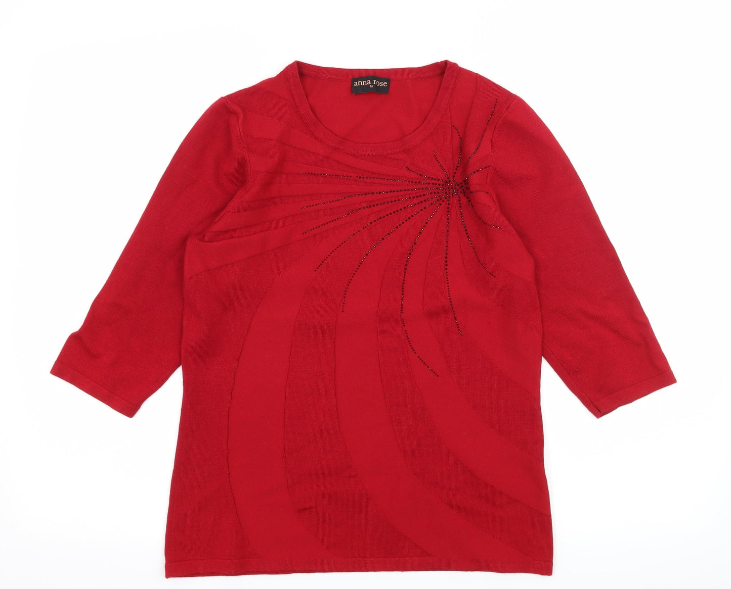 Anna Rose Womens Red Striped Knit Pullover Jumper Size M