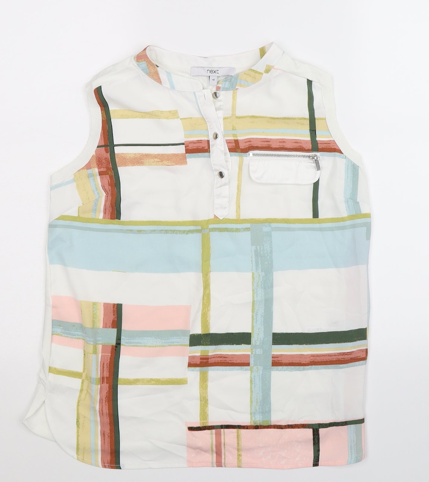 NEXT Womens White Geometric  Basic Blouse Size 10