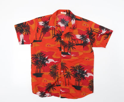 Preloved SEA & SUN Mens Red    Button-Up Size M  - Palm Trees - Front