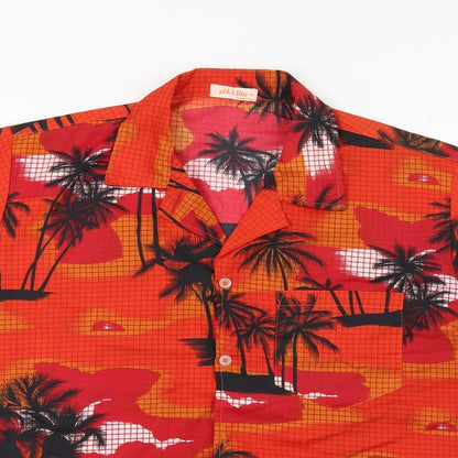 Preloved SEA & SUN Mens Red    Button-Up Size M  - Palm Trees - Detail
