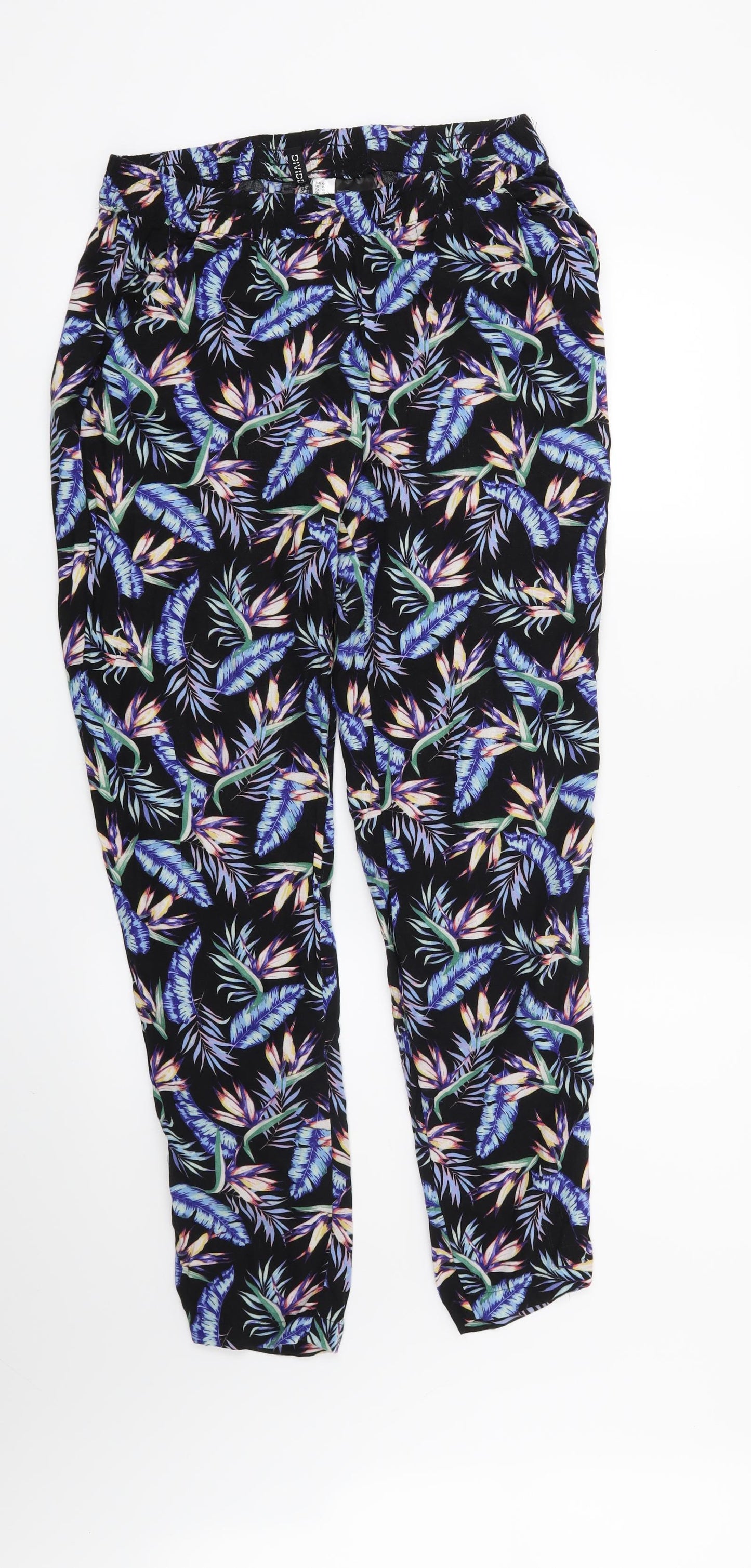H&M Womens Black Floral  Trousers  Size 12 L29 in