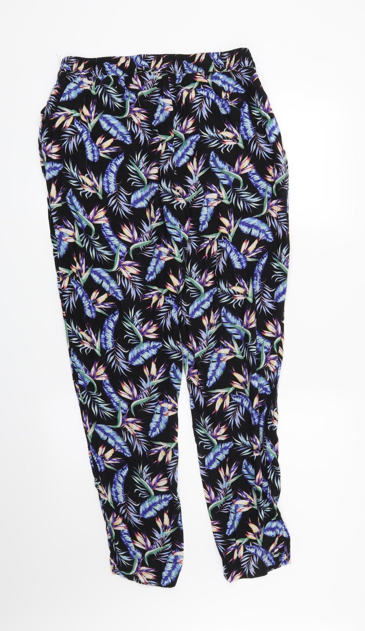 H&M Womens Black Floral  Trousers  Size 12 L29 in