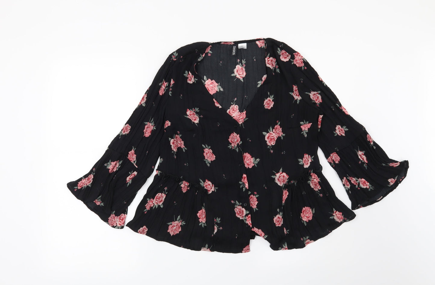 H&M Womens Black Floral  Basic Blouse Size 10
