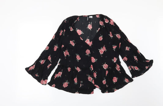 H&M Womens Black Floral  Basic Blouse Size 10
