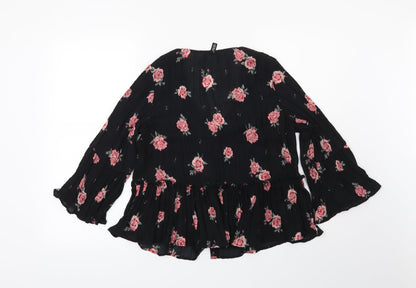 Preloved H&M Womens Black Floral  Basic Blouse Size 10 - Back