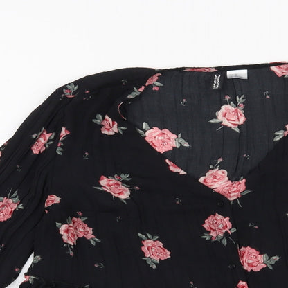 Preloved H&M Womens Black Floral  Basic Blouse Size 10 - Detail