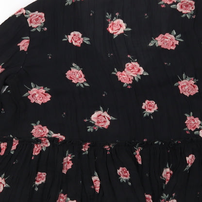 Preloved H&M Womens Black Floral  Basic Blouse Size 10 - Label