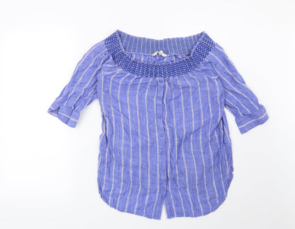 Preloved NEXT Womens Blue Striped  Basic Blouse Size 12 - Front