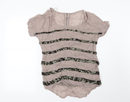 Preloved NEXT Womens Brown Striped  Basic Blouse Size 10 - Front