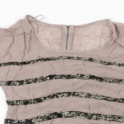 Preloved NEXT Womens Brown Striped  Basic Blouse Size 10 - Detail